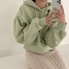 Solid Color Oversized Cropped Hoodie