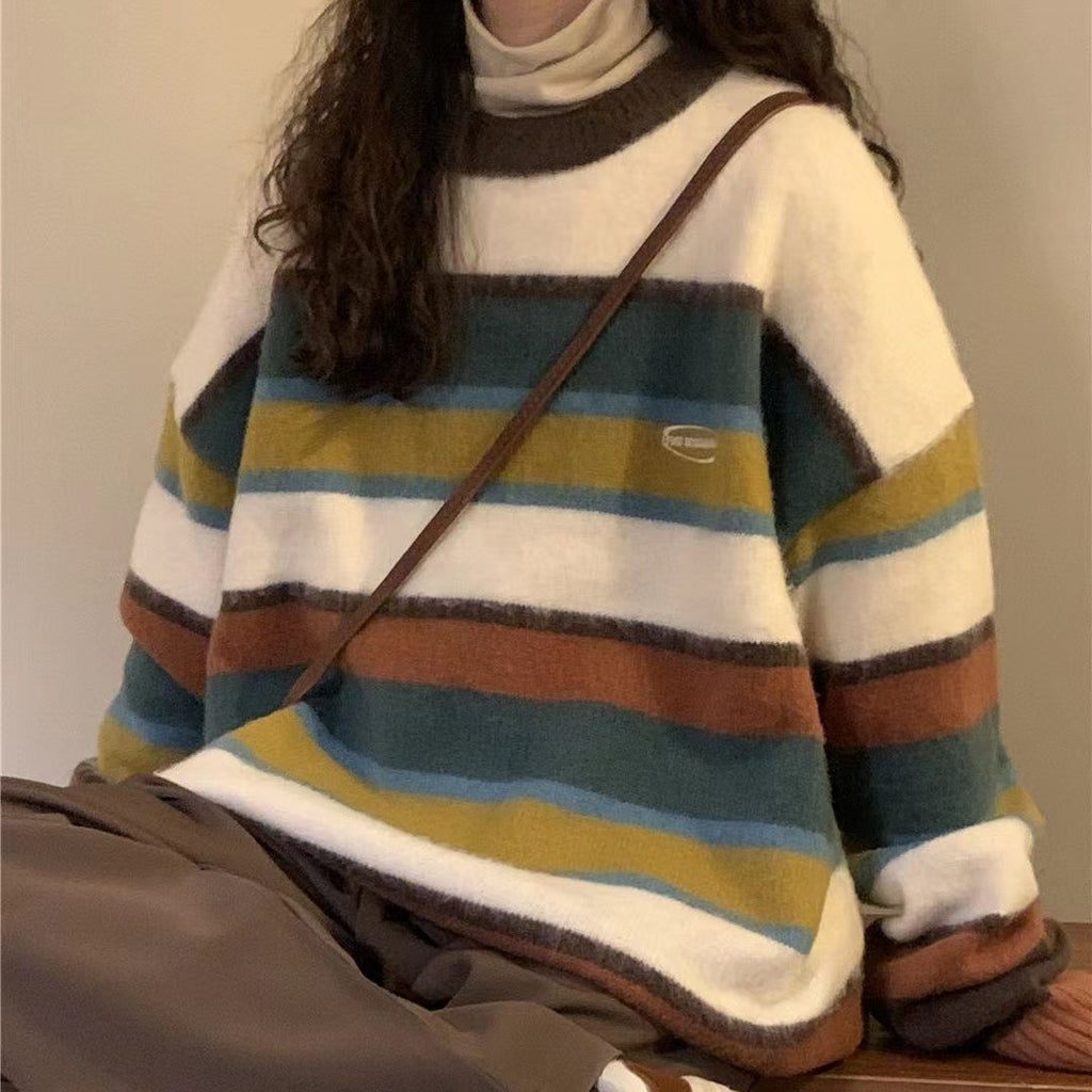 Vintage Striped Fuzzy Oversized Sweater