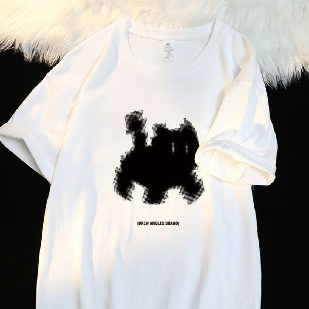 Aesthetic Black Cat Print Oversized T-shirt - fairypeony