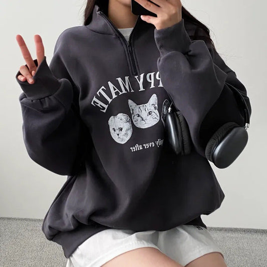 OOTD: Half Zip Pullover Sweatshirt + Vintage Solid Color Baggy Sweatpants