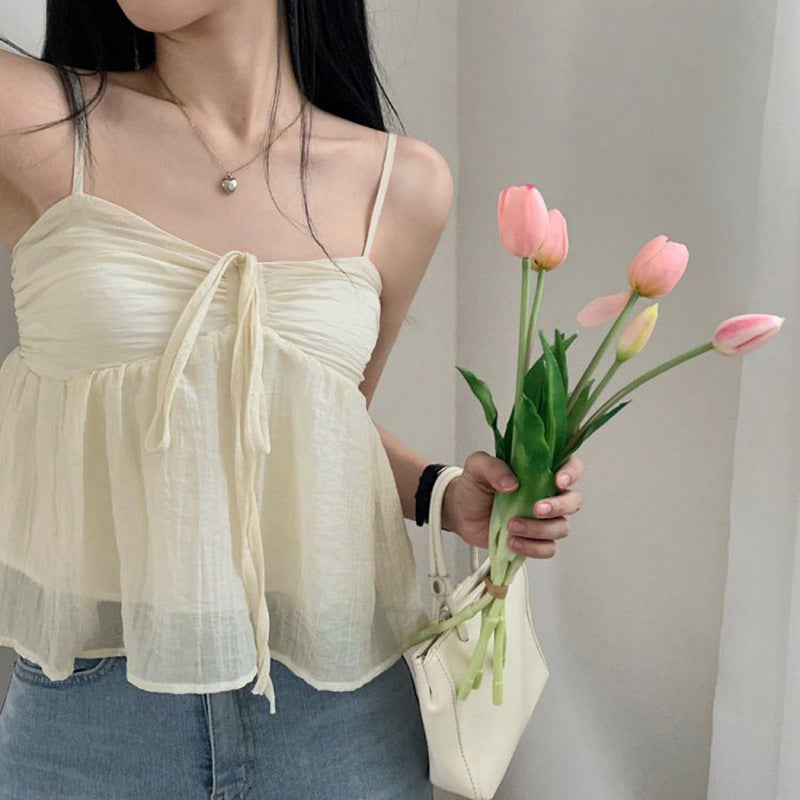 Aesthetic Pleated Front Tie Cami Top