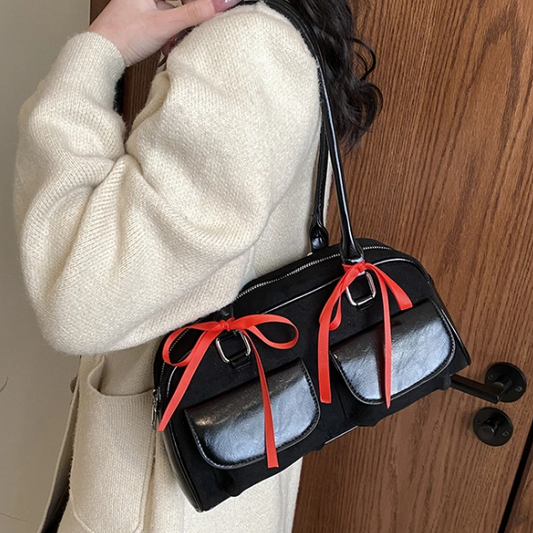 Aesthetic Ribbon Satchel Velvet Shoulder Bag