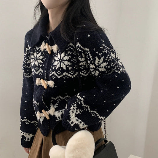 OOTD: Snowflake Horn Button Knitted Cardigan + 90s Boyfriend Jeans + Corduroy Tote Bag