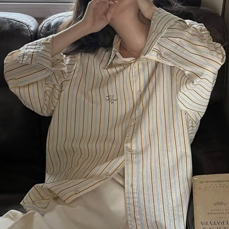 Aesthetic Striped Button Blouse