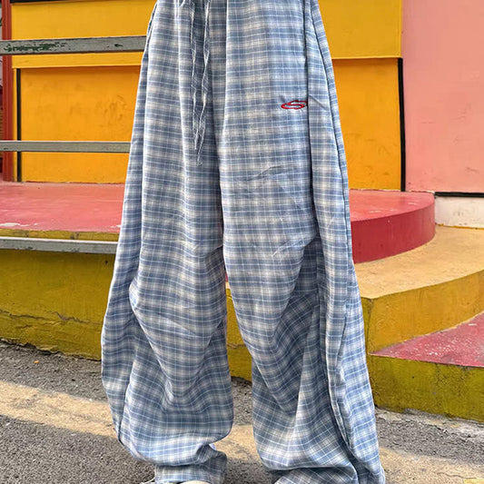 Aesthetic Checkered Print Baggy Pants