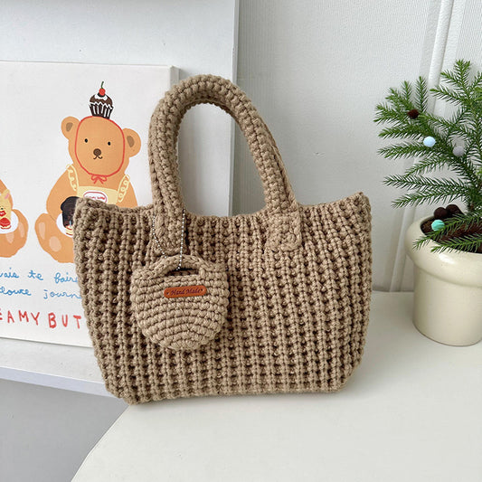 Aesthetic Crochet Solid Color Handbag