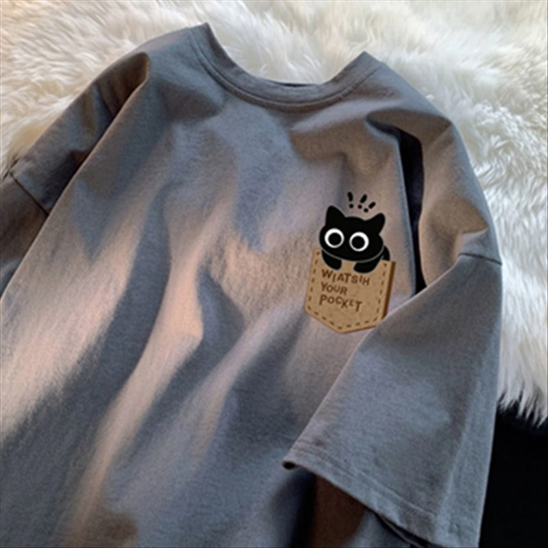Aesthetic Cute Kitten Print Oversized T-shirt