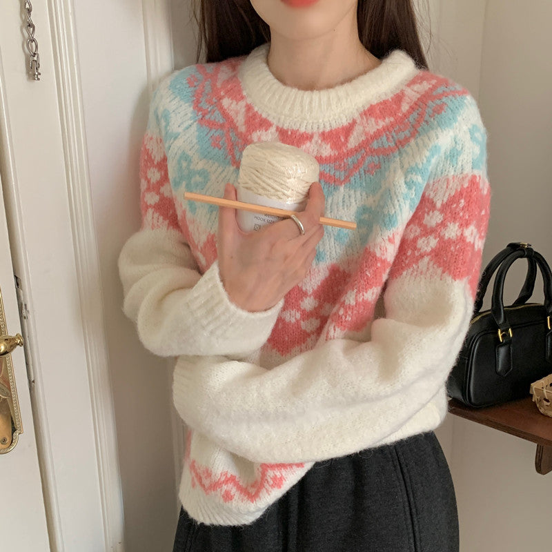 Aesthetic Design Jacquard Round Neck Sweater