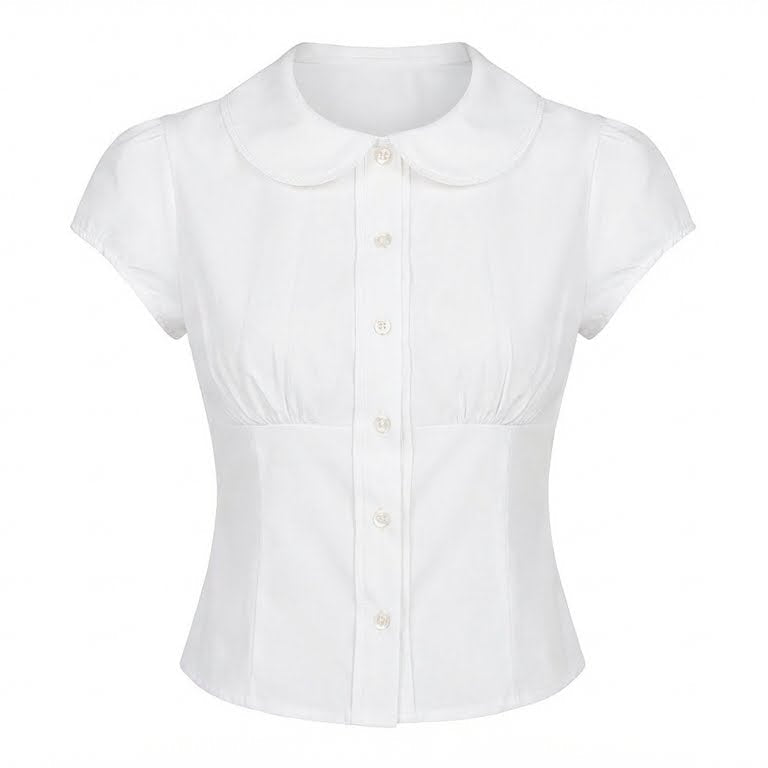 White short-sleeve blouse on a white background