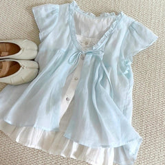 Aesthetic Front Tie Fake Two-piece Tee