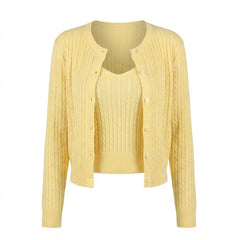 Aesthetic Knitted Cable Knit Cardigan Set - fairypeony