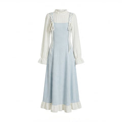 Light blue dress with white long-sleeve top on a white background