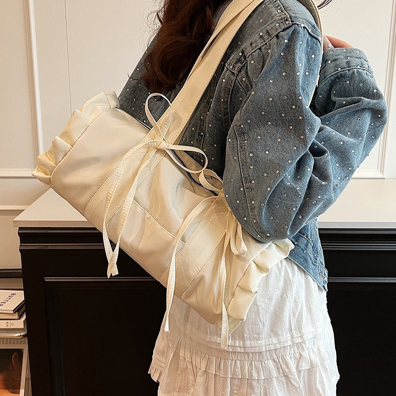 Aesthetic Ruffled Bow Knot Large Capacity Shoulder Bag