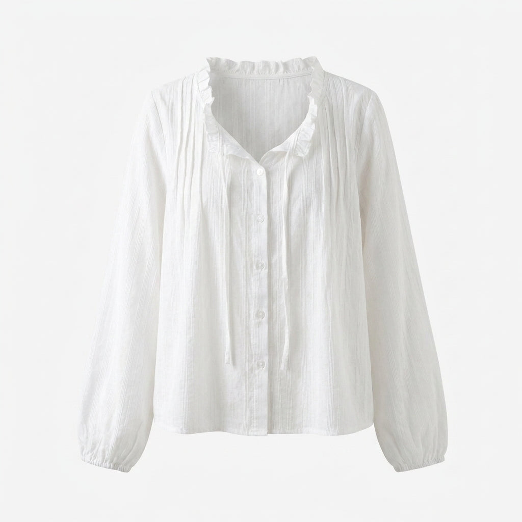 White blouse with long sleeves on a white background