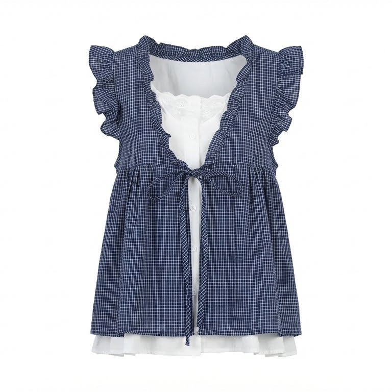 Fake Two Piece Blouse + High Waist Baggy Pants + Single Strap Mid Heel Sandals + Corduroy Tote Bag - fairypeony
