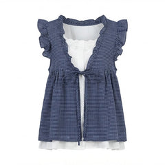 Fake Two Piece Blouse + High Waist Baggy Pants + Single Strap Mid Heel Sandals + Corduroy Tote Bag - fairypeony