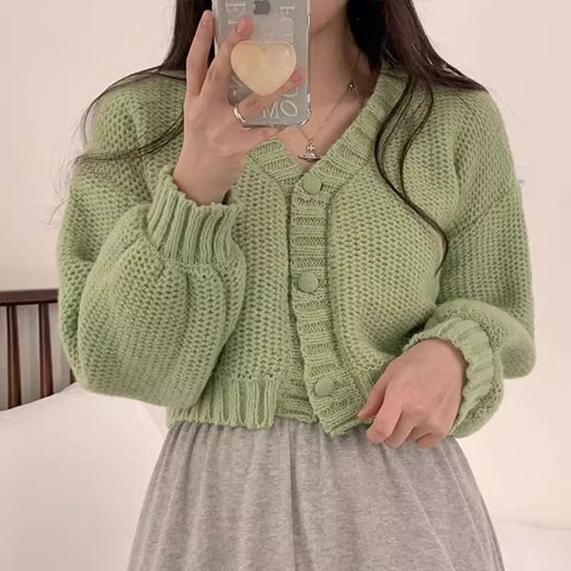 Aesthetic Solid Color Cropped Cardigan