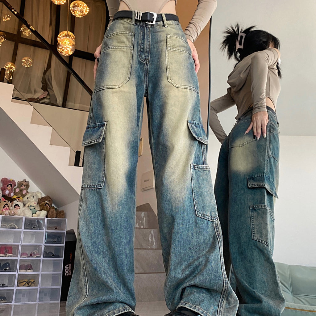 American Vintage Style Pocket Cargo Boyfriend Jeans - fairypeony