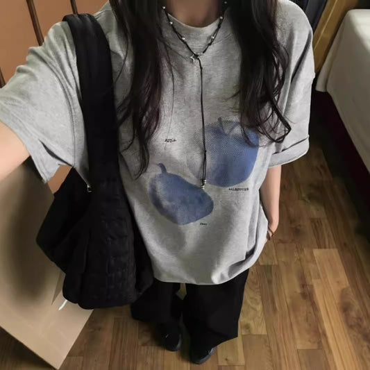 Apple Print Oversized Short Sleeve Tee