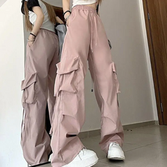 Baggy Drawstring Parachute Cargo Pants - fairypeony