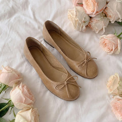 Plain Bow Accent Faux Leather Flat Shoes