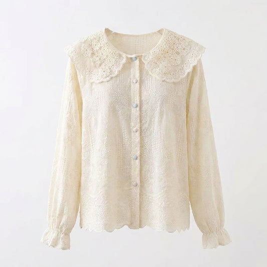 Lace Doll Collar Flared Sleeve Blouse