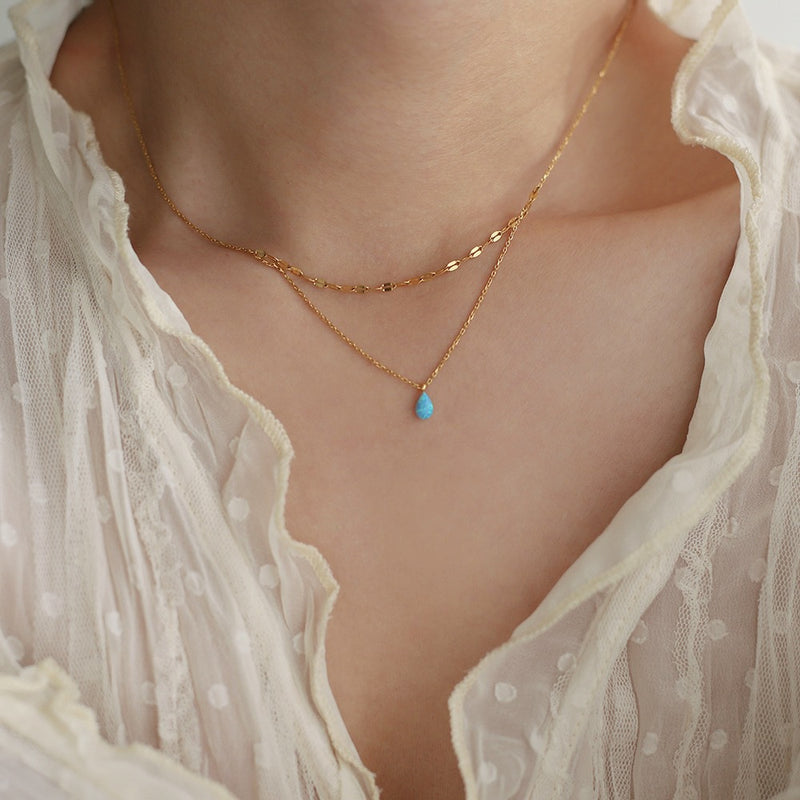 Blue Water Drop Double-layer Necklace