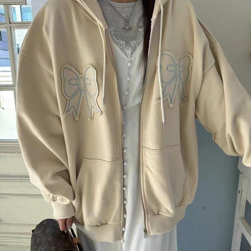 Bow Patch Embroidery Oversized Hoodie