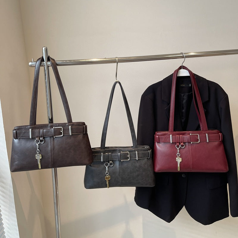 Buckled Key Pu Leather Shoulder Bag