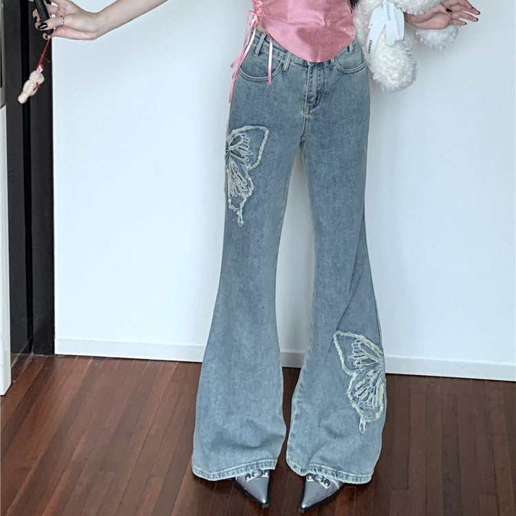 Butterfly Embroidery Flare Jeans