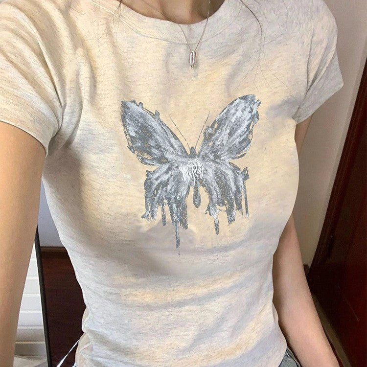 Butterfly Print Short Sleeved Tee - fairypeony