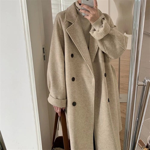 Button Front Wool Blend Long Coat - fairypeony