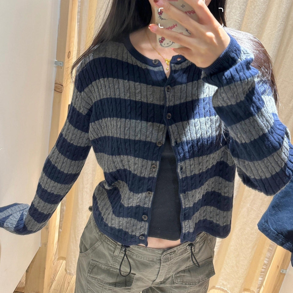 Cable Knit Striped Cardigan