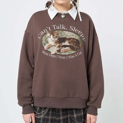 Can't Talk Cat Print Sweatshirt - fairypeony