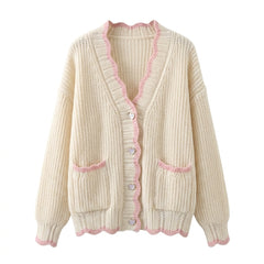 Aesthetic Heart Button Knitted Cardigan