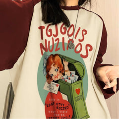 Cartoon Print Raglan Sleeve Oversized Tee - fairypeony