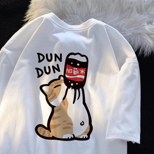 Cartoon Kitten Print Oversized T-shirt