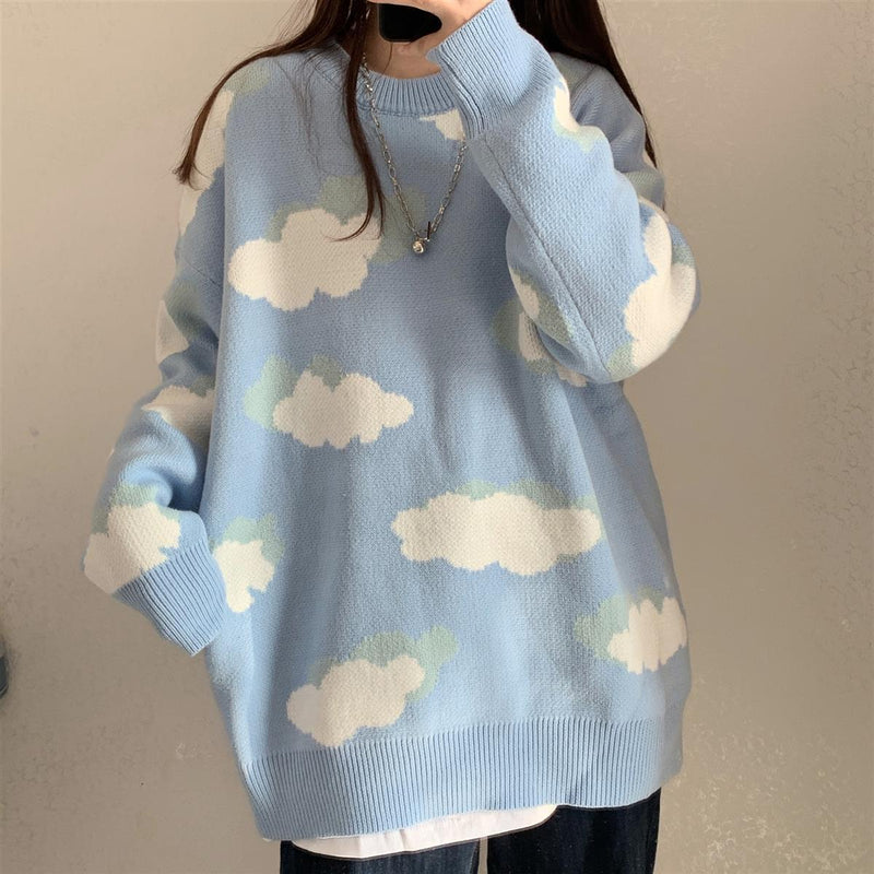Cloud Print Loose Oversized Sweater