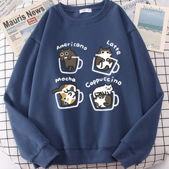 Coffee Cute Kitten Print Oversized Sweatshirt