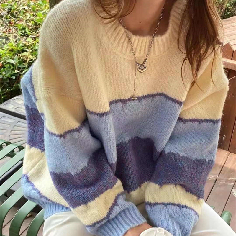 Color Block Striped Sweater - fairypeony