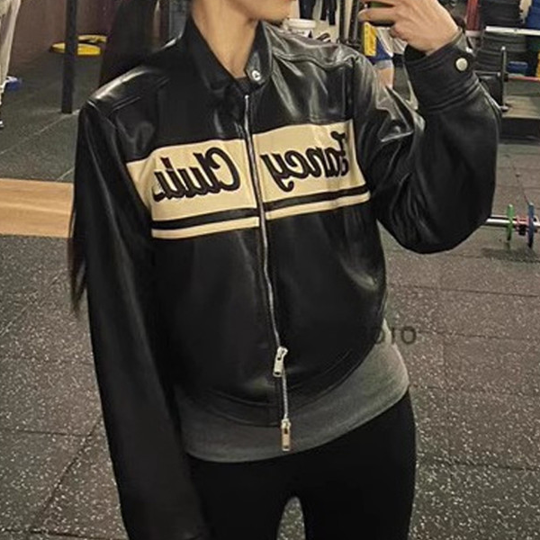 Color Block Vintage Pu Leather Moto Jacket - fairypeony