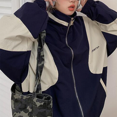 Contrast Color Block Bomber Jacket - fairypeony