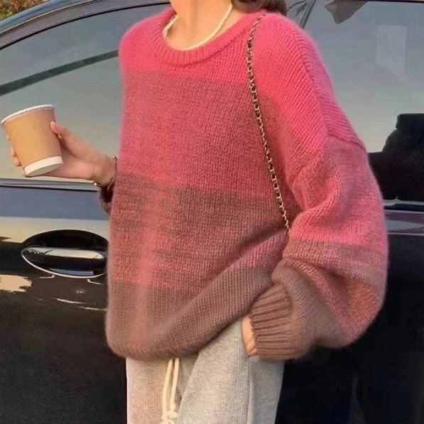 Contrast Color Crew Neck Sweater - fairypeony