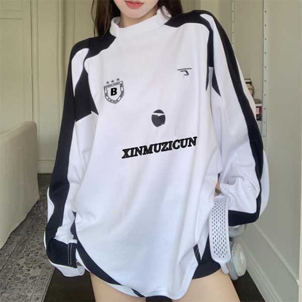 Contrast Color Embroidery Print Oversized Sweatshirt - fairypeony