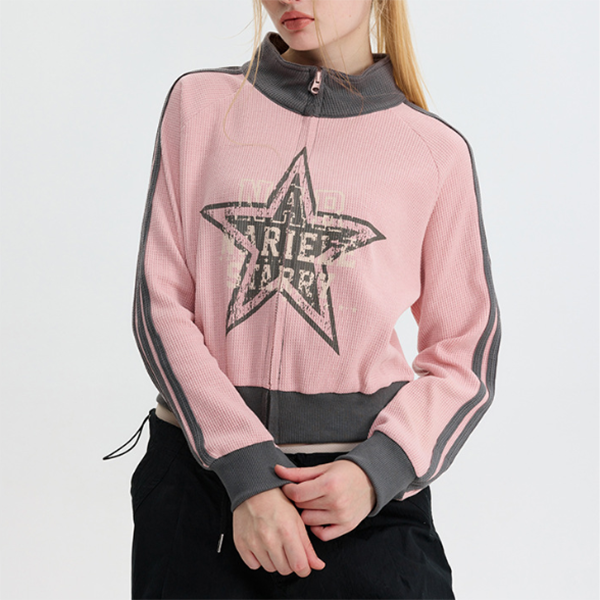 Contrast Color Star Letter Print Short Jacket - fairypeony