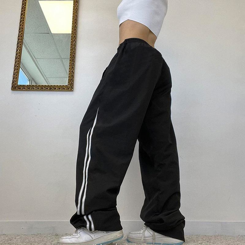 Contrast Piping Black Baggy Sweatpants