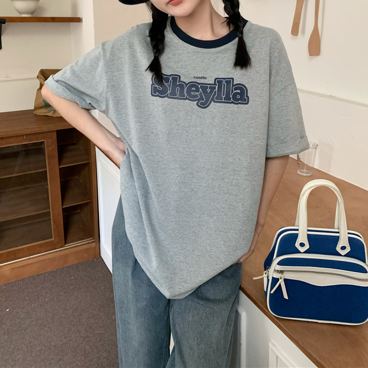 Contrast Short Sleeve Logo Graphic Tee - fairypeony