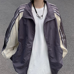 Contrast Stripe Zip Up Jacket - fairypeony