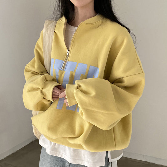 Contrast Color Letter Print Oversized Sweatshirt