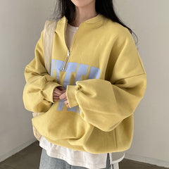 Contrast Color Letter Print Oversized Sweatshirt